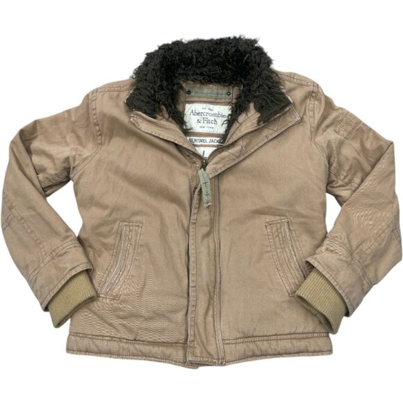 Abercrombie & Fitch Vintage Sentinel Military Cargo Canvas Sherpa Lined Jacket L - Picture 3 of 14